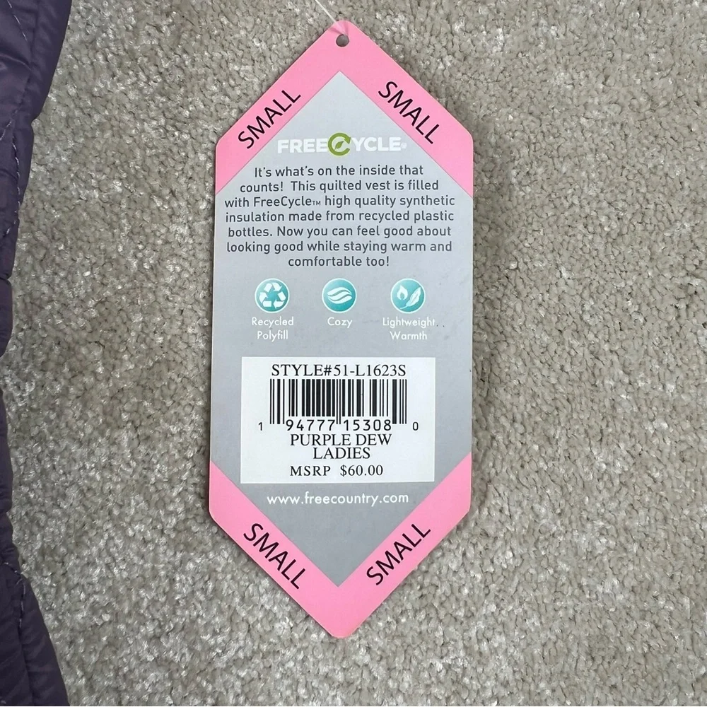 Lightweight Puffer Vest Quilted Purple NWT Zip Up Repreve Free Country Women's S - Picture 9 of 14